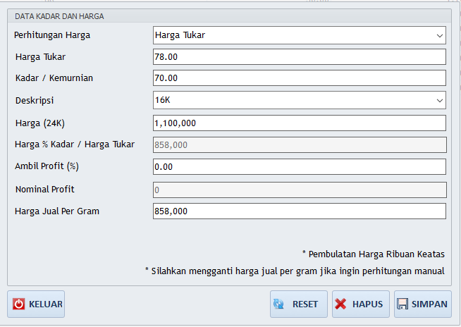 master kadar dan harga