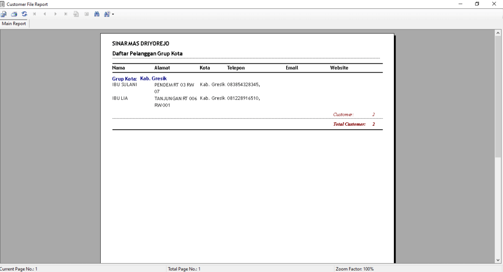 laporan daftar pelanggan
